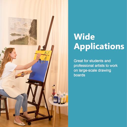 Beechwood H-Frame Artist Studio Easel with Wheels and Storage Tray, Brown | Adjustable Floor Easel Stand Holding Canvas up to 51Inches for Painting - style: Basic Walnut