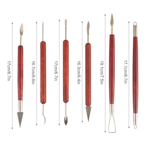 DIYOOHOMY Double-Ended Clay Sculpting Tools Set, 6 Pcs Pottery Carving Tools for Polymer Air Dry Clay, Professional Ceramic Modeling, Trimming, Shaping, DIY Crafts Supplies - color: red