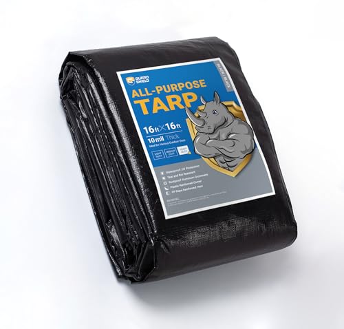 GUARD SHIELD Tarps Heavy Duty Waterproof 16x16 Feet Black Poly Tarp Cover Square Outdoor Thick UV Resistant Tarpaulin with Grommets 10mil - color: Black, size: 16x16