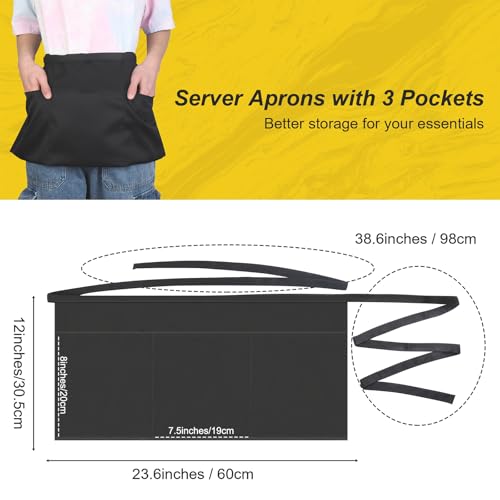 Server Waitress Waist Apron - Half Apron with 3 Pockets,Black Short Aprons for Servers,Waiter Apron - color: Black 2 Pack