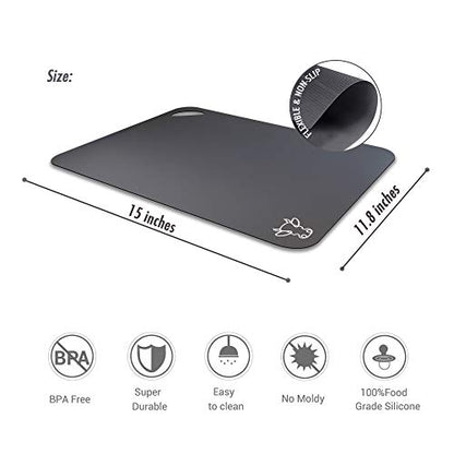 Fotouzy Plastic Cutting Boards with Food Icons, Set of 4, Flexible Cutting Mats with Hole, BPA-Free, Non-Slip and Dishwasher Safe, Modern Neutral Colors - color: Gray