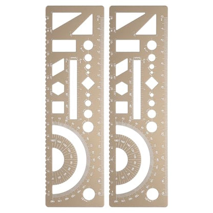 HARFINGTON 2pcs Multifunctional Geometric Rulers 15cm Metric and SAE Aluminum Straight Edge Protractor Angle Math Measuring Ruler Geometric Drawings Templates for Drawing Drafting, Gold - color: Gold