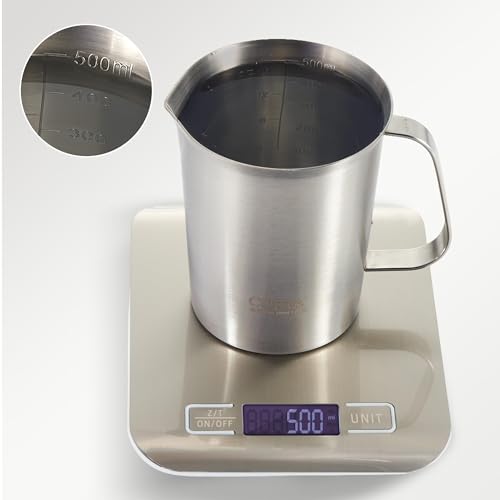 18/8 Stainless Steel Measuring Cup with Handle and Pour Spout, Heavy Duty Kitchen Food Prep Cup for Cooking, Baking, Coffee and Bar Use, 16 OZ (2 Cup, 500 ML) - color: Flat Handle, size: 16 OZ (2 Cup, 500 ML)