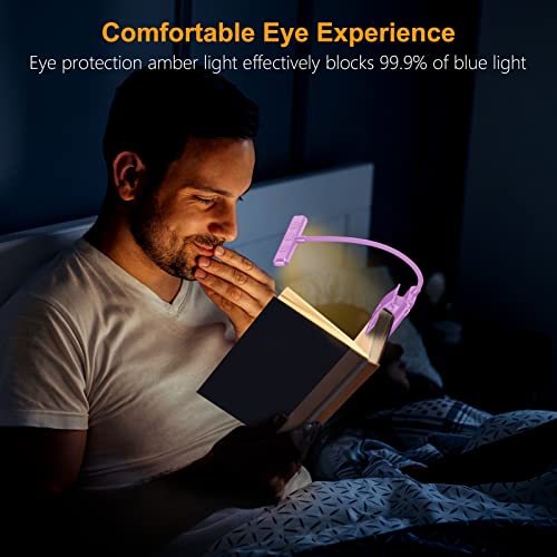 Gritin 19 LED Rechargeable Book Light for Reading in Bed | Eye Caring 3 Color Temps,Stepless Dimming Brightness,Memory Function,90 Hrs Runtime Lightweight Clip on Light-Purple - color: Purple