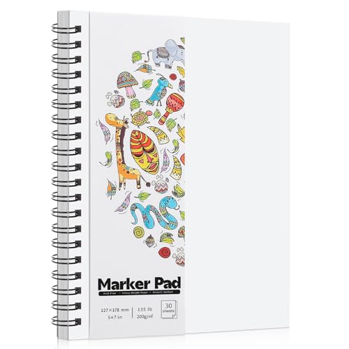 5×7 Marker Paper Pad, 30 Sheets, 200gsm Double-Sided Bleedproof Paper | Acid-Free Smooth Paper, Spiral Bound with Tear Line, Lay-Flat Design, for Alcohol Markers, Pens, Acrylics And Sketching - size: 5×7 Inch (1 Pack)
