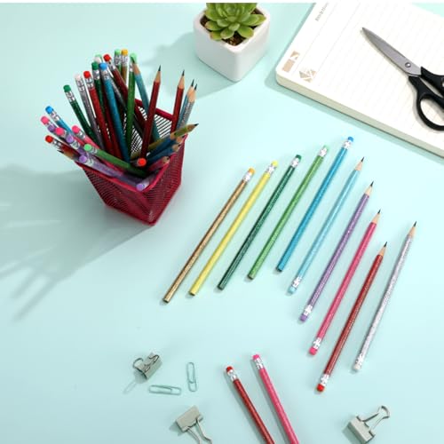 TecUnite 120 Pcs HB Pencils #2 Unsharpened Wood Cased Pencils with Eraser Hexagonal Pencil Cute Graphite No 2 Pen for Adults Gifts Exam School Office Sketching Learning (Glitter Series) - color: Glitter Series