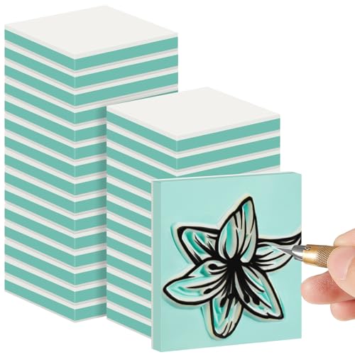 Frienda 12 Pcs 2" x 2" Rubber Carving Blocks Linoleum Blocks for Printmaking, Stamp Making, DIY Crafting, Scrapbook, Painting, Soft and Easy to Carve (White Green) - color: White Green