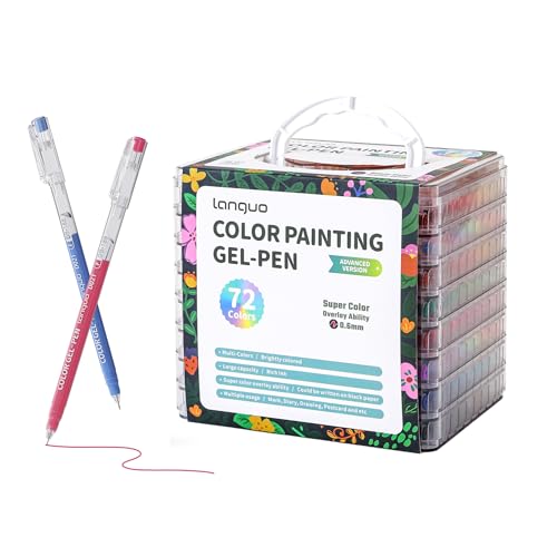 languo Acrylic Gel Pens for Coloring, 45 Colors, 0.6mm Fine Tip | Colored Pens with Durable Storage Case, Smooth Ink Flow, Vibrant Colors, Great for Drawing, Journaling, Doodling, DIY Crafts - color: 72 Colors Set