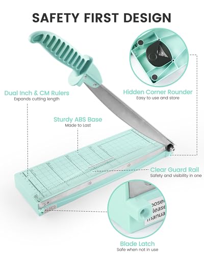 MAKEASY Paper Cutter 12 Inch, Guillotine Paper Cutter with 8 Sheet Capacity, Heavy Duty Paper Cutter for Cardstock, Paper Trimmer for Crafting, Classroom and Office, Green - color: Green