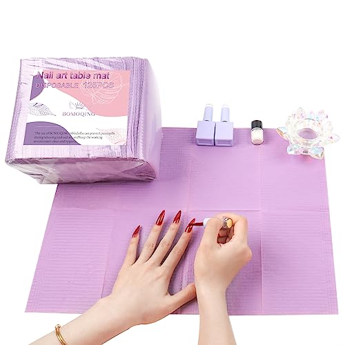 125PCS Disposable Nail Art Table Mat, Waterproof Nail Tips Art Table Towels Mat, 3 Ply Nail Napkins for Acrylic, Nail Art Mat Paper Sheet, Nail Tips Art Waterproof Pad for Salon（Purple） - color: Purple