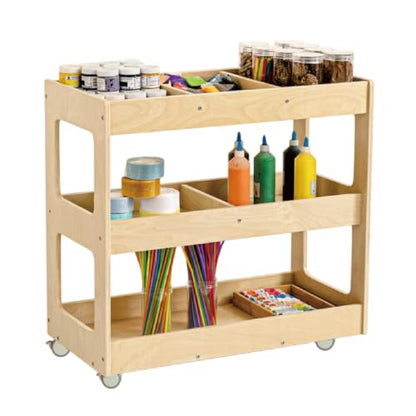 3-Tier Wooden Art Cart Organizer on Wheels for Kids | Rolling Craft Cart, Montessori Furniture, Multi-Functional Birch Plywood Art Supply Cart for Office, Nursery & Classroom