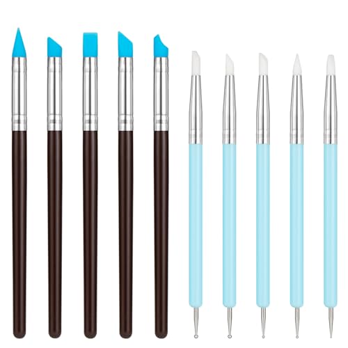 Amrules 10 Pcs Clay Sculpting Tools Kit with Silicone Tips - color: Blue-Silicone-10Pcs