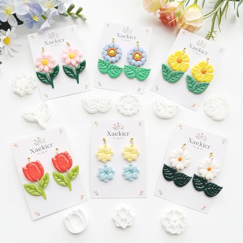 Flower & Leaf Polymer Clay Cutters Set - Daisy, Tulip, Cherry Blossom, Sunflower & Leaf Shapes for DIY Earring Jewelry Making, Soft Clay Crafts, Scrapbooking & Gift Toppers - color: C color