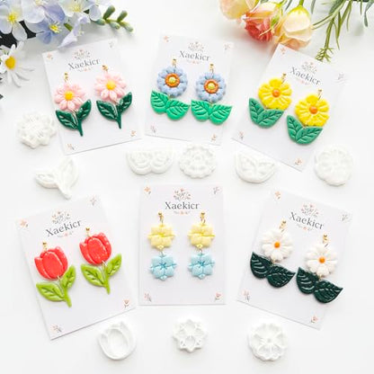 Flower & Leaf Polymer Clay Cutters Set - Daisy, Tulip, Cherry Blossom, Sunflower & Leaf Shapes for DIY Earring Jewelry Making, Soft Clay Crafts, Scrapbooking & Gift Toppers - color: C color
