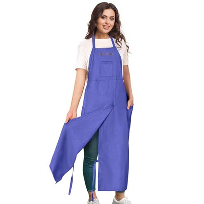 Full Coverage Pottery Apron Split Leg - 100% Cotton Canvas Potter's & Ceramics Aprons with Pockets for Women & Men - color: Voilet