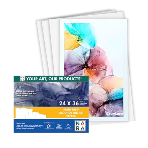 NARA Alcohol Ink Paper | White | 24 inches x 36 inches (24”x36”) | 275 microns/200 GSM | Medium Paper | 10 Sheets | Paper for Alcohol Ink Art Painting | 100% Stain-Free - color: White_Rectangle_Paper Sheets_12