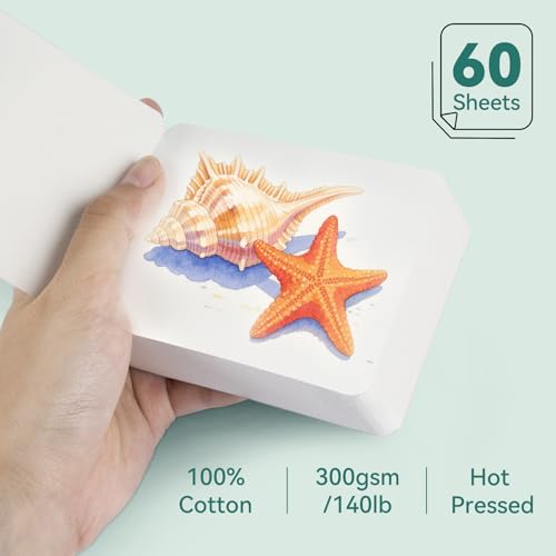 Lightwish 60 Sheets Mini Watercolor Sketchbook 2.6 x 3.3 inch Hot Press 300gsm/140lb, Travel Size Portable Tearable Square Painting Notebook, Square Watercolor Sketch Book Art Paper Sketchbook - size: 2.6 x 3.3 inch