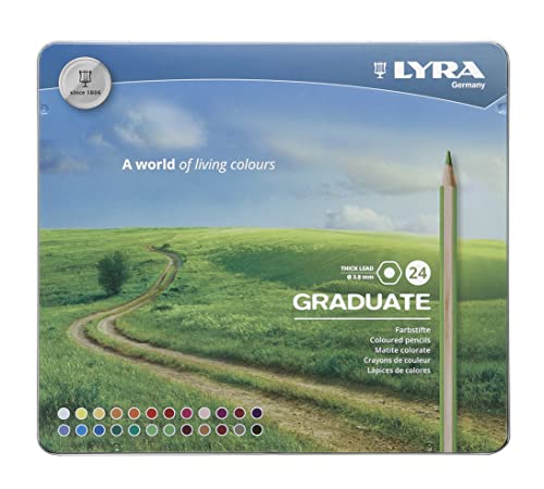 LYRA Graduate Colouring Pencils, 3.8mm Thick Lead, 24 Assorted Colours, Technical & Artistic Drawing, Tin Box, Ideal for Student Artists & Schools | Fine Art,hexagonal,coloured pencils,lead 3.8mm,assorted colours - size: 24 Count (Pack of 1)