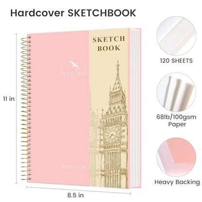 Hardcover Sketchbook for Drawing Spiral Sketch Book for Adult Kids 8.5 x 11 | 120 Sheets, 100gsm 68lb, Pink Large Spiral Bound Sketch Pad Premium Drawing Paper Book Artist's Sketchbook for Gift Ideas - color: Pink