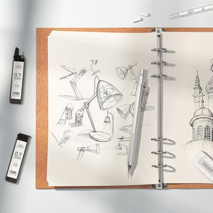 2PCS Metal Mechanical Pencil Set, 0.5mm+0.7mm, Storage Case, Silver | 360PCS HB Lead Refills, 3 Erasers, 9 Eraser Refills, for School Writing, Sketching, Technical Drawing, Art Projects - color: Silver