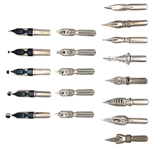 Gullor Calligraphy Pens Set - Dip Pen Handcrafted Calligraphy Set with 18 Nibs, Silver - color: silver