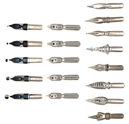 Gullor Calligraphy Pens Set - Dip Pen Handcrafted Calligraphy Set with 18 Nibs, Silver - color: silver