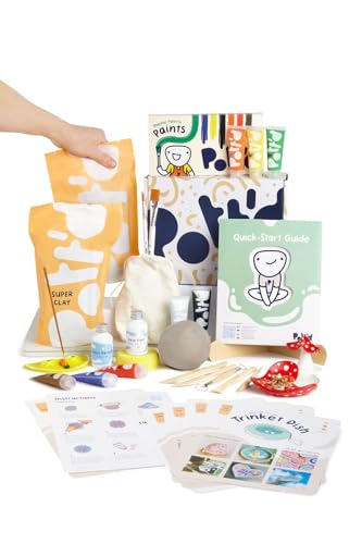 Pott'd Pottery Kit, Air Dry Clay Kit for Adults & Beginners | At Home Pottery Making Kit with Air Dry Clay, Tools, Paints, Brushes, Sealant and Step-by-Step Guide - style: Regular Paints