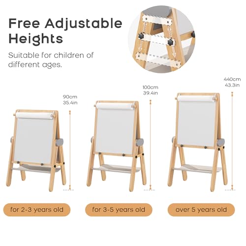 3-In-1 Folding Kids Art Easel - Double-Sided Foldable Wooden Art Easel with Chalkboard & Whiteboard, Height Adjustable, Portable Art Station with Paper Roll Holder, Ideal Gift for Girl & Boy - style: Folding Easel