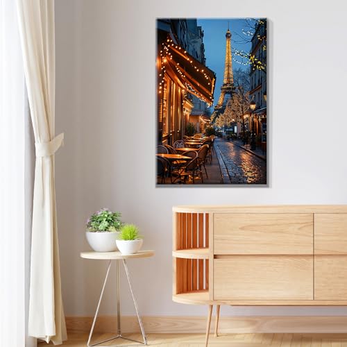 JOOZ Paint by Numbers Kit for Adults with Frame Eiffel Tower Paint by Number with Easel City Street Scene Adult Paint by Number Kits DIY Oil Painting Kits for Gift Home Wall Decor 7.87x11.81 Inch - color: Eiffel Tower