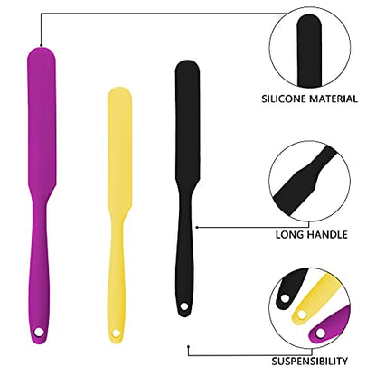 SAVITA 3pcs 2 Sizes Silicone Spatulas Non-Stick Resin Stir Sticks Reusable Wax Silicone Spatulas Scraper for Mixing Liquid, Powder, Wax, Paint, DIY Craft, Home and Salon (Purple, Black, Yellow)