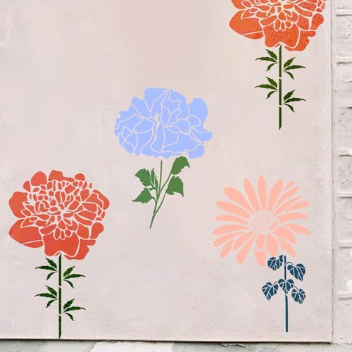 8 Pcs Large Flower Stencils for Painting, 11.81 X 11.81 Inch Flower Stencils for Crafts Reusable, Wood and Wall Stencils for Painting Large Pattern, DIY Templates Holiday Wall Paper (A) - style: A