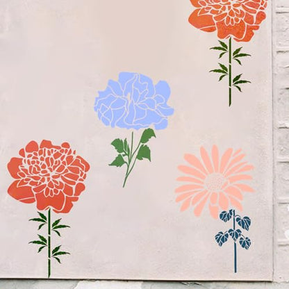 8 Pcs Large Flower Stencils for Painting, 11.81 X 11.81 Inch Flower Stencils for Crafts Reusable, Wood and Wall Stencils for Painting Large Pattern, DIY Templates Holiday Wall Paper (A) - style: A