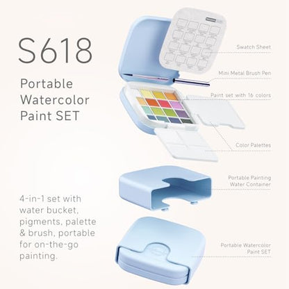 Mini Watercolor Paint Set, 16 Colors Pocket Travel Paint Kit - color: Pearl Colors