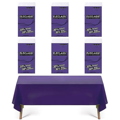 Eleclassi Purple 6 Pack Premium Disposable Plastic Tablecloth 54 x 108 in - Plastic Table Cloth Disposable Tablecloth for Rectangle Table Up to 8 Feet - color: Purple