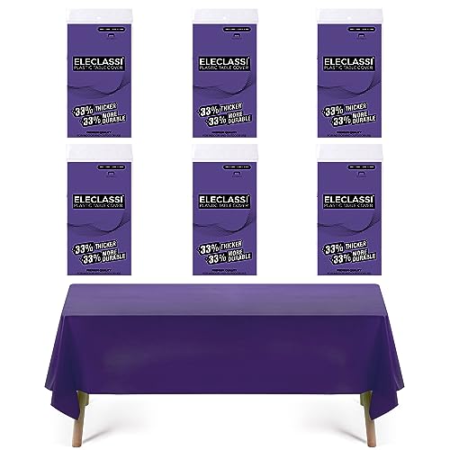 Eleclassi Purple 6 Pack Premium Disposable Plastic Tablecloth 54 x 108 in - Plastic Table Cloth Disposable Tablecloth for Rectangle Table Up to 8 Feet - color: Purple