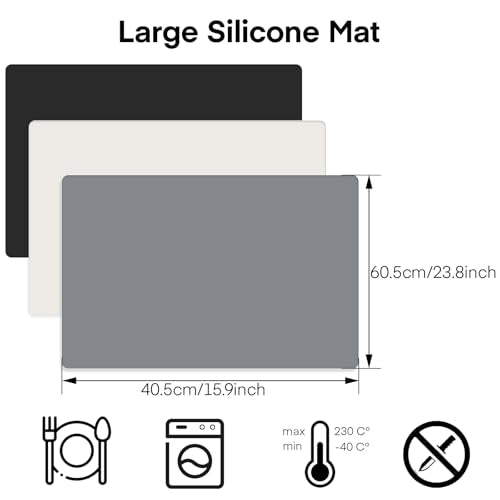 Gartful 3Pack Extra Large Silicone Mat, 23.6 x 15.7 inches for Crafts, Resin Jewelry Casting Molds Mat, Silicone Placemat, Multipurpose Table Protector, Nonstick Heat-Resistant, Black&Gray&Beige - color: Black & Dark Gray & Beige, size: 3pcs - 60 x 40cm x