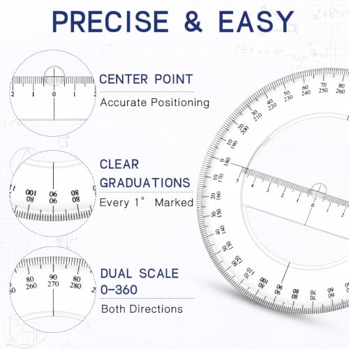 Zonon 2 Pack 360 Degree Protractor, 6 Inch Multifunctional Drawing Ruler Rotatable Mathematical Function Math Geometry Ruler Set, Large Clear Circle Protractor Drafting Tools for Engineering(Classic) - style: Classic
