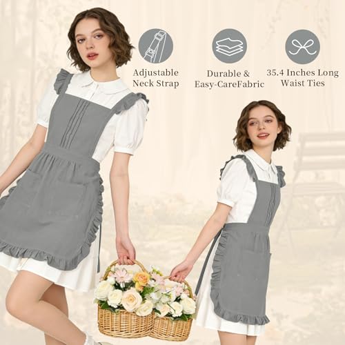 Vintage Ruffle Apron for Women, Cute Kitchen Apron for Cook - color: Grey