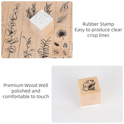 22 Pcs Plant Wooden Rubber Stamps Set, Wood Stamps for Journal, Diary, Scrapbook, Planner, Letter, DIY Craft, Card Making (Green Vitality) - color: Green Vitality