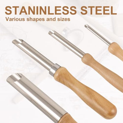 DIYOOHOMY Pottery Carving Tools Set, Clay Sculpting Tools with Straw Hole Puncher Needle Pottery Ribs Kit for Ceramic Polymer Clay Modeling, Drilling, Shaping, DIY Crafts Supplies (8) - color: wood-4