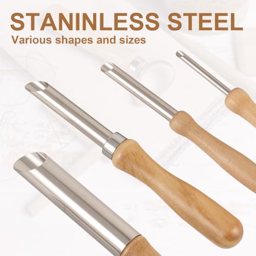 DIYOOHOMY Pottery Carving Tools Set, Clay Sculpting Tools with Straw Hole Puncher Needle Pottery Ribs Kit for Ceramic Polymer Clay Modeling, Drilling, Shaping, DIY Crafts Supplies (8) - color: wood-4