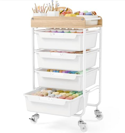 SYKIARIOL Rolling Craft Storage Cart with 4 Drawers,Kids Art Cart,White - color: White, size: 4-Drawer
