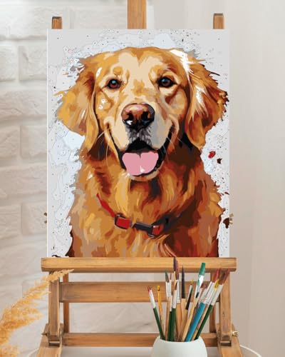 TOCARE Golden Retriever Paint by Numbers Kit for Adults,Dog Adult Paint by Number Canvas, Acrylic Adults' Paint-by-Number Kits for Dog Lovers 16x20inch (Without Framed) - color: TC-OPC-141