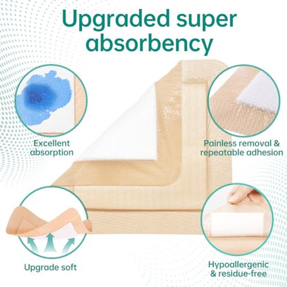 Dimora Large Bandage Silicone Foam Dressing Bordered Adhesive 7x7 - size: 7" x 7" (5 PCS), style: 7" x 7" (5 Pack)