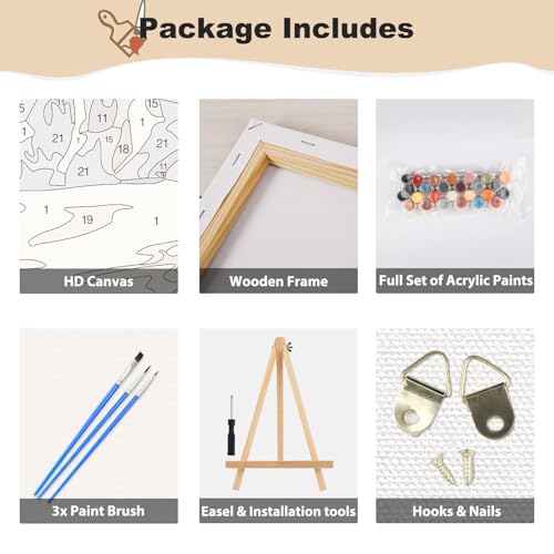 EOBROMD Framed Paint by Numbers Kits for Adults - Wooden Easel, Landscape DIY Acrylic Paint by Number on Stretched Canvas, Painting Kits Adults Oil by Numbers for Home Decor 10x14 Inch - color: LG020