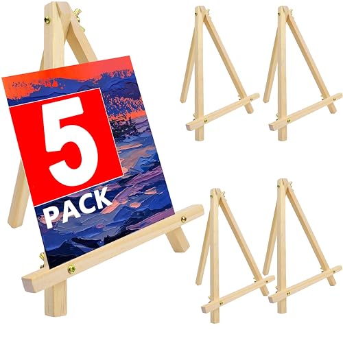 5 Pack 9" Wood Easels, Tabletop Tripod Stand for Painting Party & Crafts | Wood tripod art easels for painting, crafts, sign & photo display; portable mini tabletop stand for party, classroom