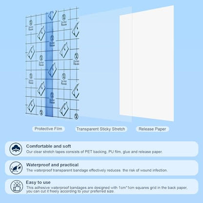 Waterproof Bandages Transparent Film Dressing, 2 Inch x 10.94 Yard - Second Skin Healing Protective, Clear Adhesive Bandages Shower Shield Dressing Tape for Tattoos Aftercare Swimming - size: 2 Inch x 10.94 Yard