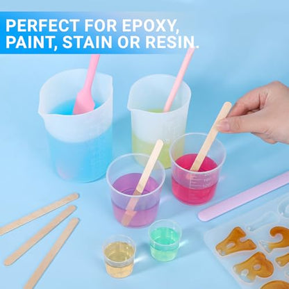 Resin Mixing Cups and Sticks, 70 Packs Epoxy Measuring Cups Kit - 20PCS 200ml Disposable Graduated Cups, 50PCS Wooden Stir Sticks for Mixing Paint, Stain, Epoxy, Resin - color: Clear cups+wooden stick, size: 200ml