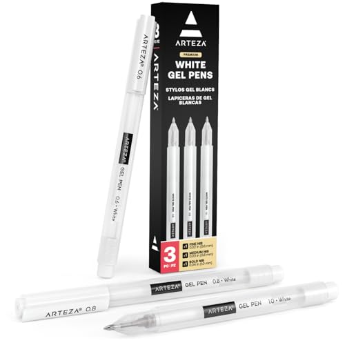 ARTEZA White Gel Pens, Pack of 3, White Rollerball Pens for Artists, Ideal for Drawing and Writing - style: Set of 3