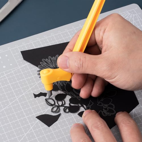 360° Crafting Cut Tool Pen, Stainless Steel Craft Cutting Pen with 15° & 45° Rotating Blades, Precision Knife Cutting Tool for Stencils Scrapbooks DIY Crafts- Yellow